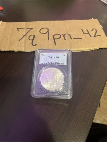 PCGS MS64 1923 Silver Peace Dollar Blue Slab Below All Sold Comps 90% Silver For