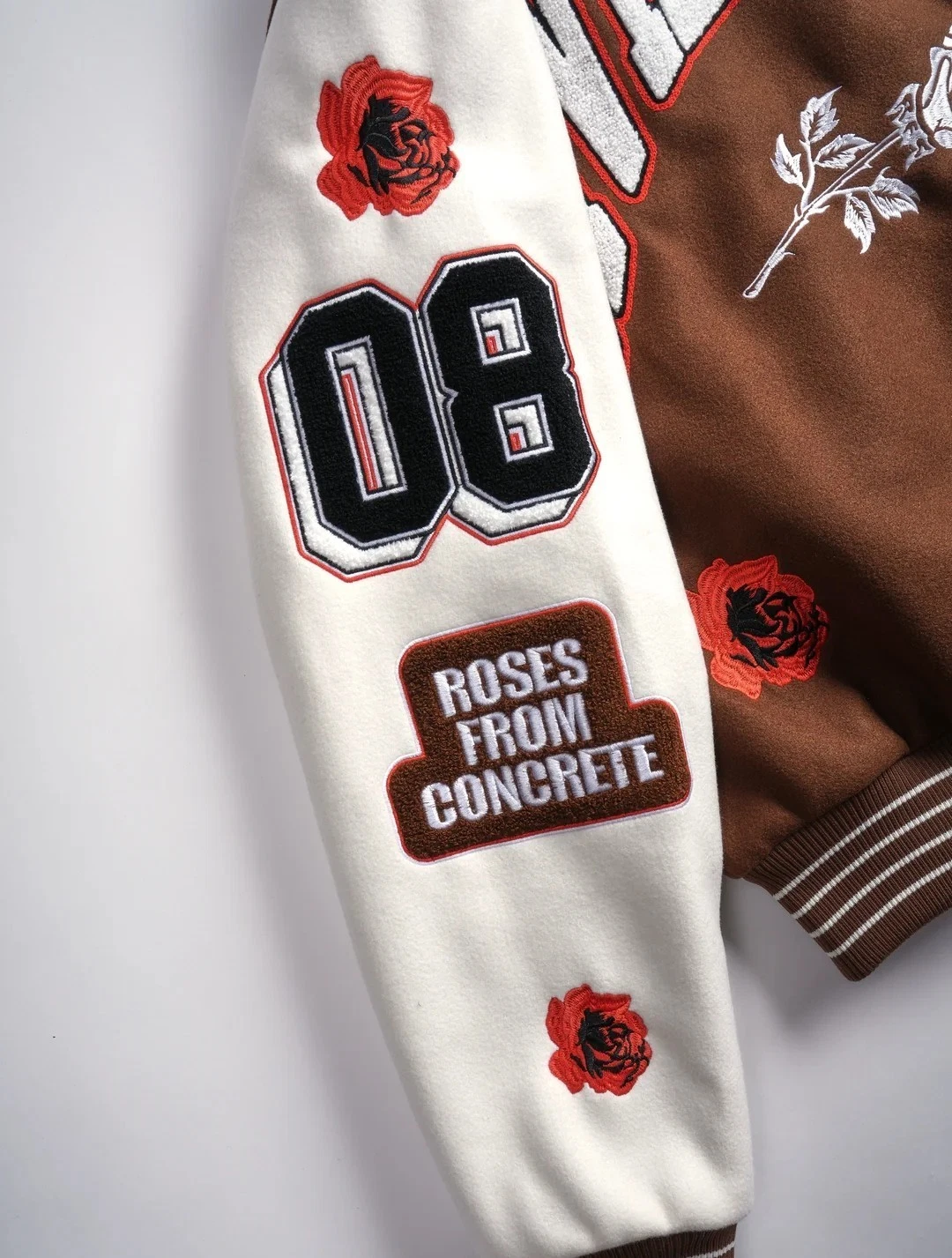 Civil Regime Rose Garden Letterman Jacket in Butter/Reaper Brown - product detail image 7
