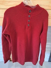 Smartwool Merino Wool 1/4 Button Sweater Small Red Maroon Pullover Mock Neck