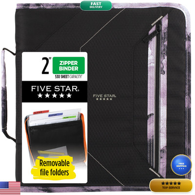 Five Star Zipper Binder 2 Inch 3-Ring Binder For School 530 Sheet Capacity 3