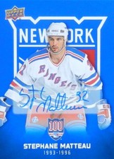 25-26 ud upper deck centennial blue stephane matteau new rangers autograph auto