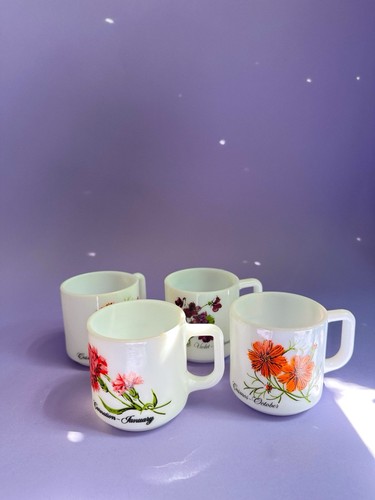 Vintage Brockway Flower of the Month Milk Glass Mug Cosmos October - Picture 5 of 6