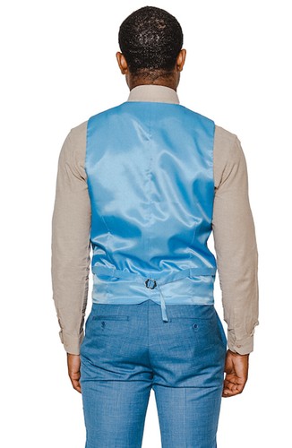 Slim Fit Men's Dress Vest Blue Windowpane Plaid V Neck 5 Buttons 16308 AZARMAN - Picture 4 of 4