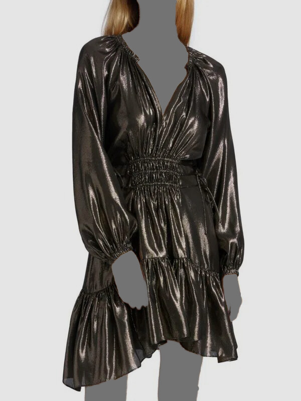alc metallic dress A.L.C. Emilia Metallic Accordian Pleated Sleeveless Maxi Dress