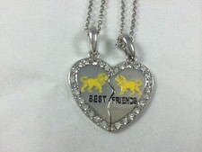 BEST FRIEND Lion Heart Rhinestone 2 Pendants Necklace BFF Friendship King