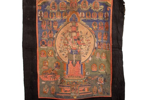 Ein Antiker Thangka, Avalokiteshvara, Pigment auf Stoff, Tibet 19. Jh. G. Lenser - Bild 3 von 12