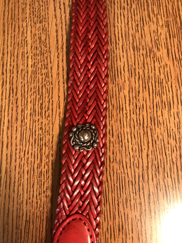 Small Waist Red Leather Belt with Cool Metal Studs *SEE DESCRIPTION FOR SIZING* - Picture 3 of 8