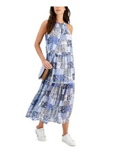 TOMMY HILFIGER Womens White Sleeveless Halter Maxi Drop Waist Dress XS