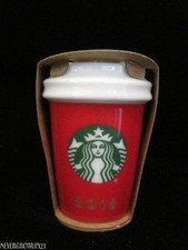 STARBUCKS LOGO 2016 DATED CERAMIC ORNAMENT COFFEE CUP RED NEW
