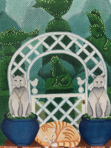 Dede’s CAT TOPIARY GARDEN *Large* Needlepoint Canvas Vintage FREE SHIPPING - Picture 5 of 5