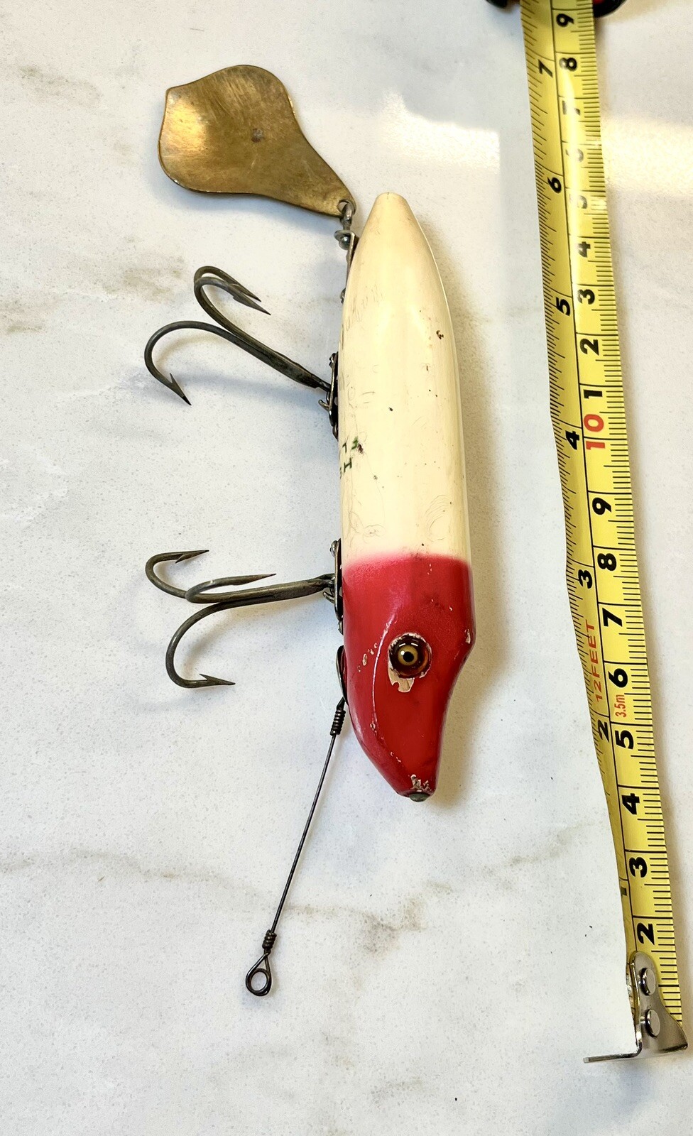 Vintage Heddon FLap Tail Minnow Antique Fishing Lure Glass Eyes