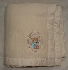 Vtg Cuddle Time Cream Baby Blanket Bear Nylon Trim Acrylic Teddy Has A Rattle