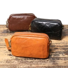 Mens Leather Crossbody Shoulder Bag Small Vintage Pouch Multi-Purpose Handbag