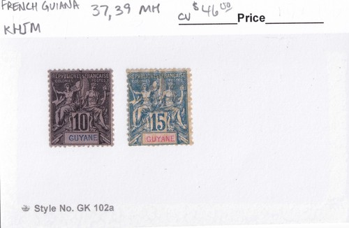 MATT'S STAMPS FRENCH GUIANA #37, #39 10- & 15-CENTIME 1892-1904 ISSUES, MH CV$46 - Picture 3 of 3