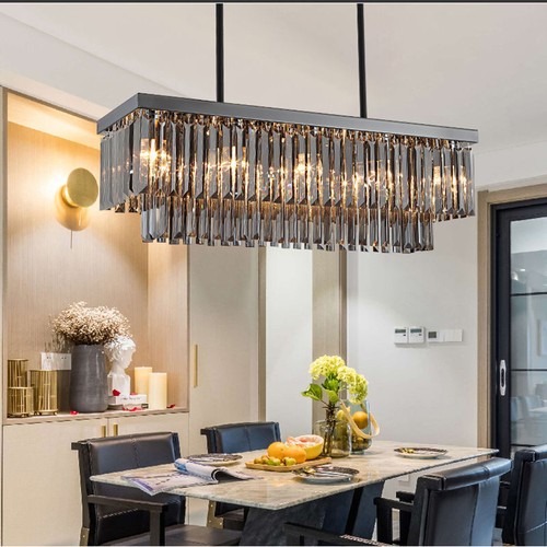 Crystal Dining Room Island Pendant Lamp Long Chandeliers Rectangle Ceiling Light - Picture 33 of 44