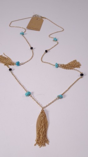 Lee Angel Women's Turq and black Stone Fringe Layer Necklace NWT 98 - Picture 6 of 9