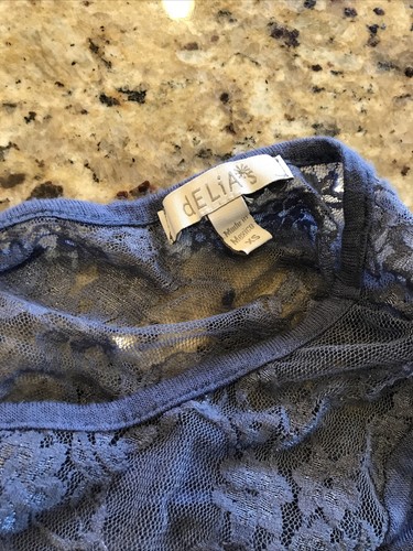 Delias long sleeve open lace back shirt top size xs Blue Thin Cute - Picture 8 of 12