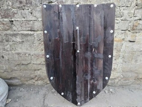 Medieval 30" Brown Wooden Footman -Medieval Viking Wooden Battle Ready Shield - Picture 3 of 4
