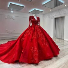 Red Wedding Dresses New Bridal Large Trailing V-neck Long Sleeve Wedding Dresses