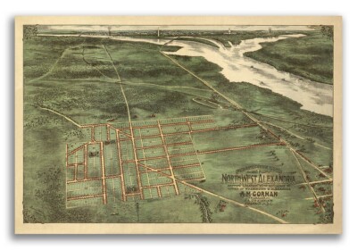 1890s Alexandria Virginia Vintage Old Panoramic City Map - 20x30