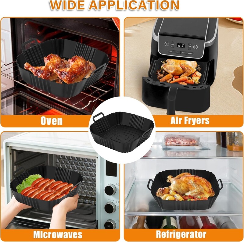 3X Airfryer Silikonform, Heißluftfritteuse Zubehör, Silikoneinsatz, Backkorb
