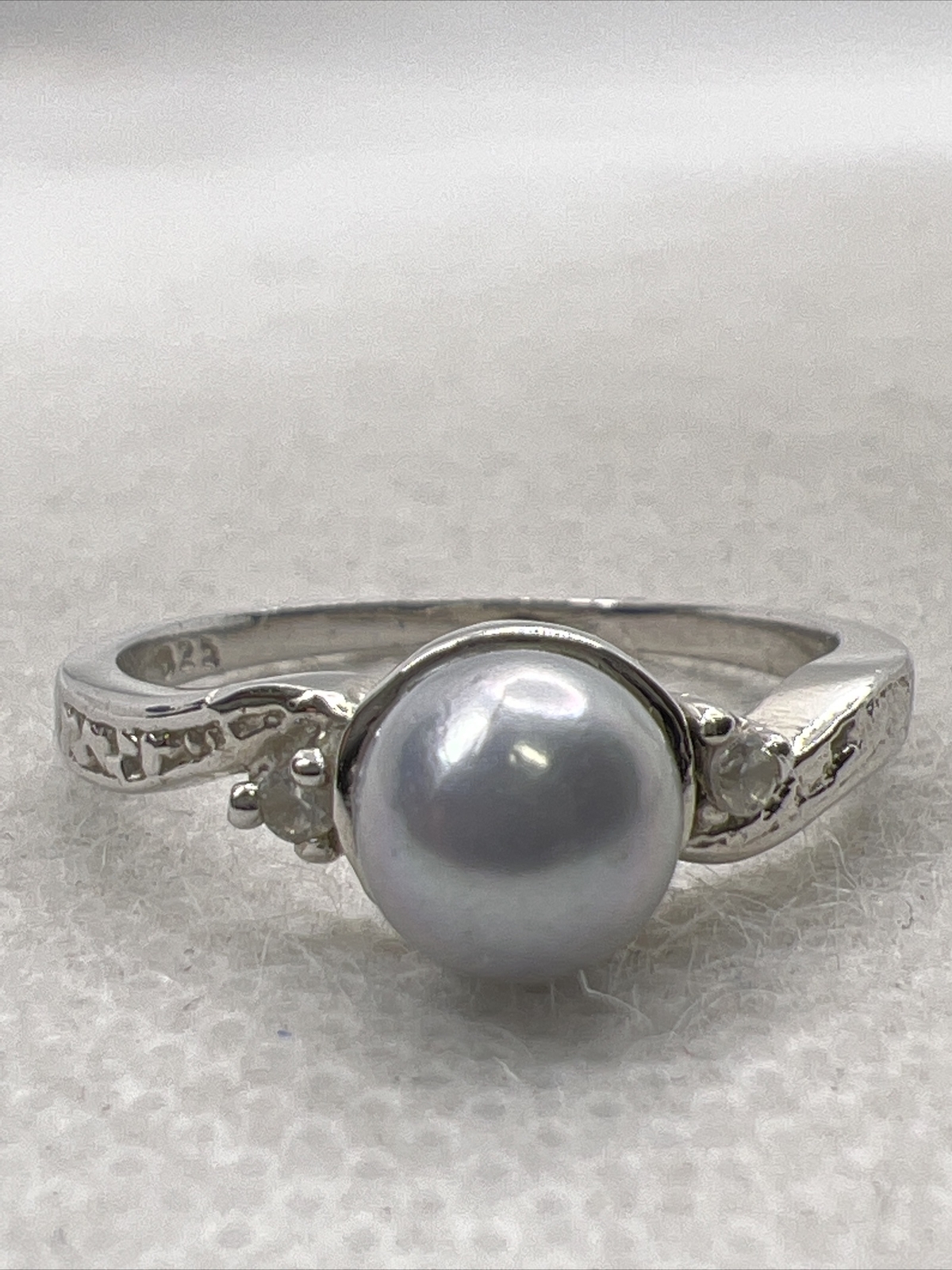 Beautiful Solid 925Sterling Silver Gray Pearl & W… - image 1