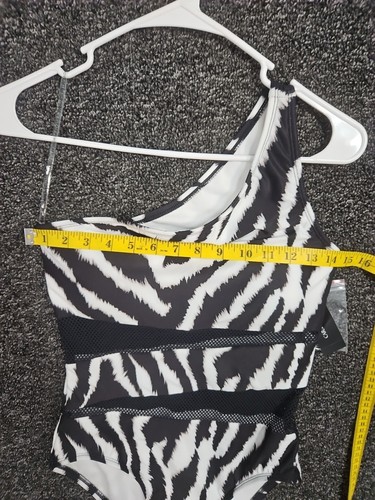Carmen Marc Valvo Sz 8 Black & White Women's Swimsuit One Shoulder Mesh NWT - Picture 6 of 8