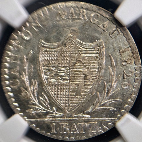 SWITZERLAND. 1826, Batzen, Silver  - NGC MS64 - Cantons, Aargau, Rivers, Beaded - Picture 5 of 14