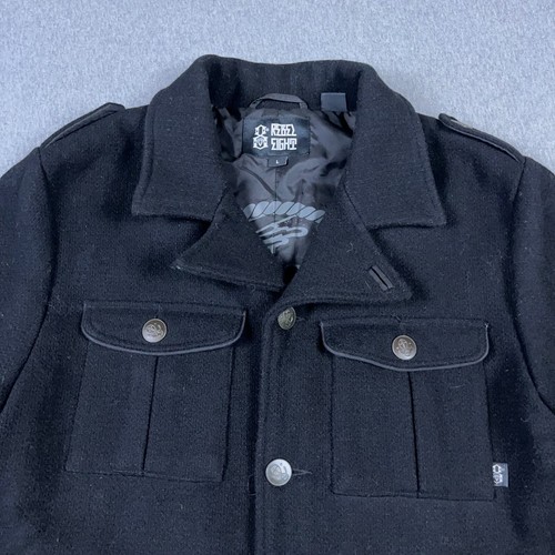 Rebel8 Jacket Mens Large Wool Blend Coat Black Grunge Skater Military Long - Picture 2 of 14