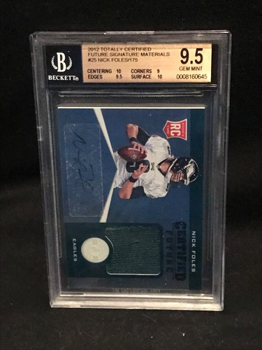 2012 Totally Cert Future Signature Mater #25 - NICK FOLES - BGS 9.5 / Auto 10 #d - Picture 1 of 4