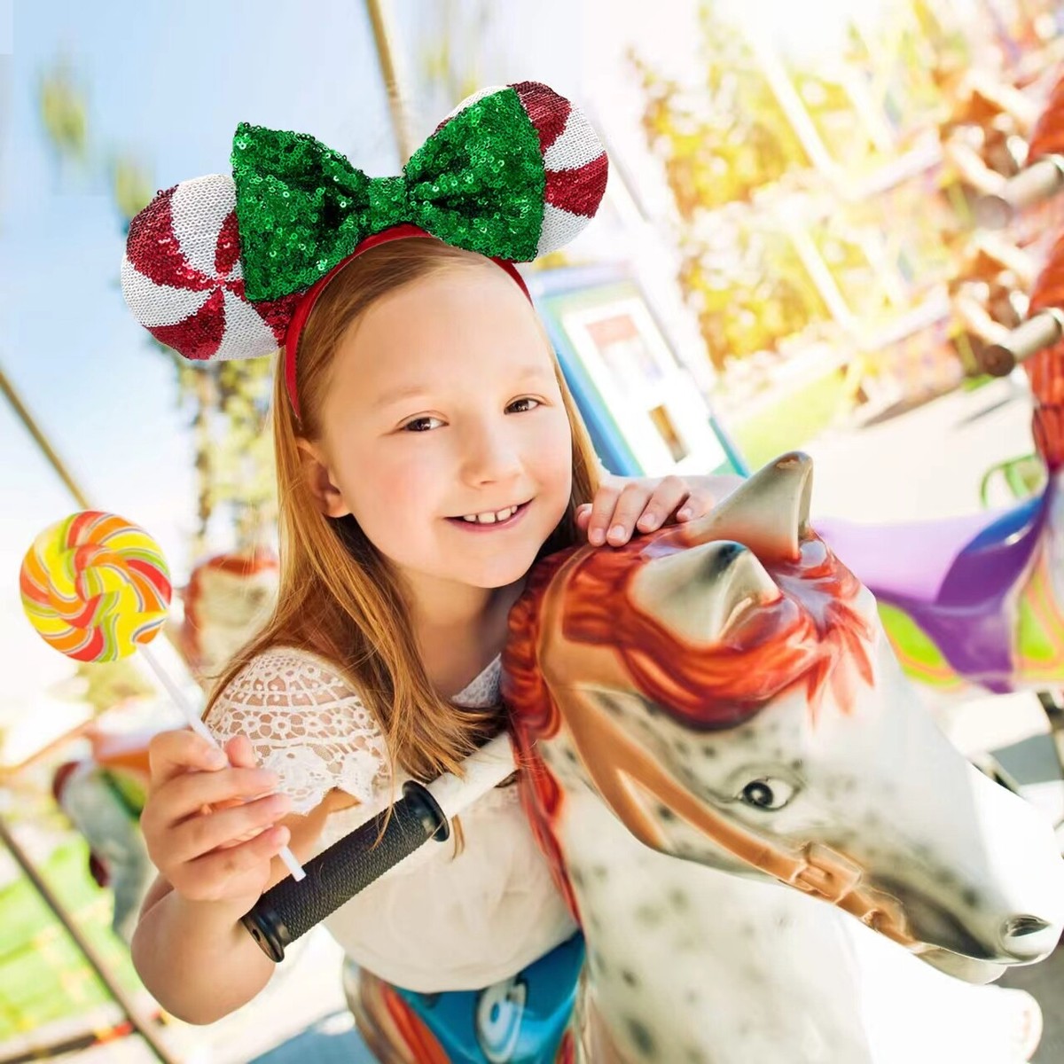 New Disney Parks Mickey Minnie Mouse Lollipop Candy Cane Cutie Ears Headband Disney Parks Minnie Ears Lollipop Disneyland Sequins Candy  main image 2