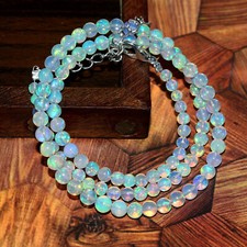 Natural Ethiopian Welo Fire Opal Balls Round Beaded Gemstone Necklace 16 Inches