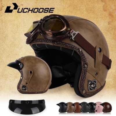 Uchoose 3/4 Retro Helm, Motorradöffnung Oldtimer Motorradhelm für Herren &
