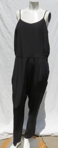 R LABEL Women’s US L Black 100% Silk Spaghetti Strap Cami Tapered Pants Jumpsuit - Picture 6 of 7