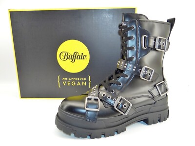 Buffalo ASPHA BUCKLE MID Schwarz Cowboy Biker Boots Stiefelette Stiefel Vegan 45