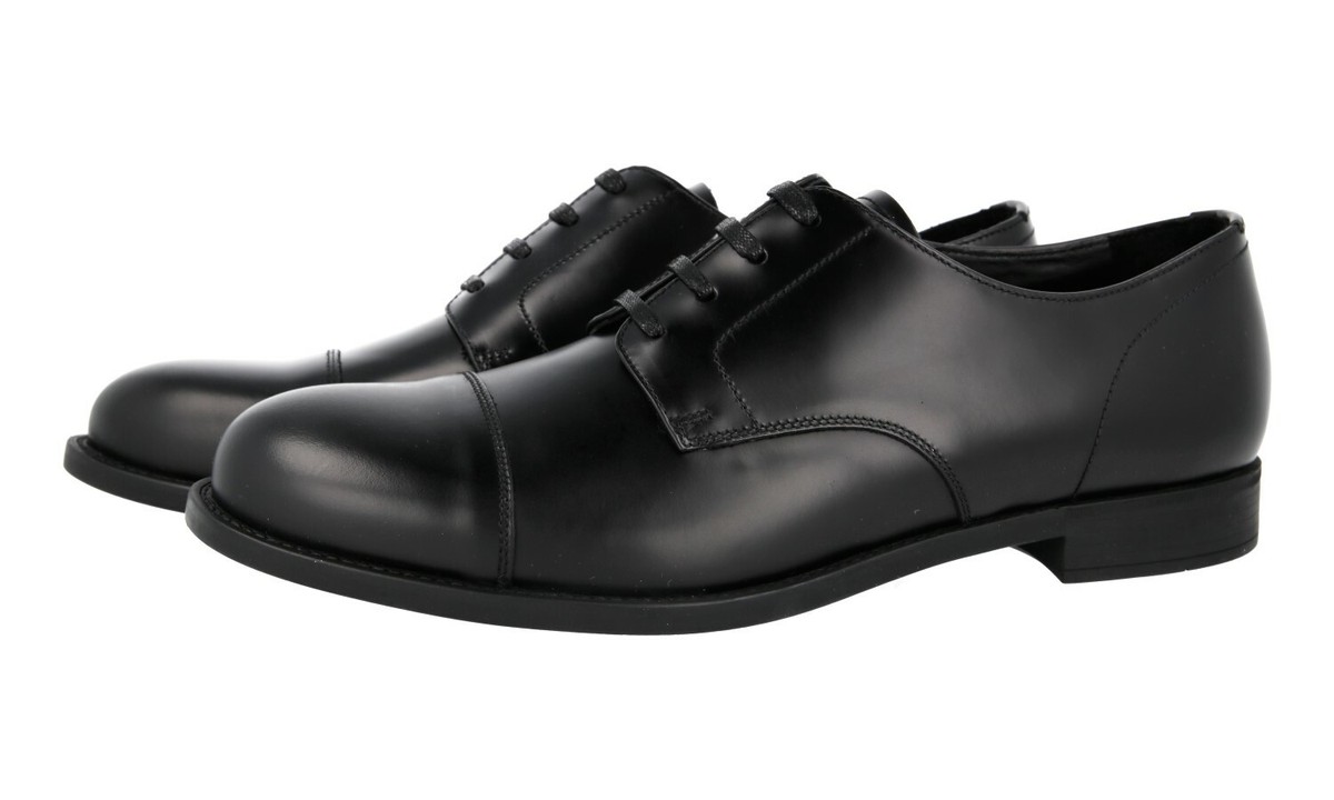 PRADA Leather Cap Toe Derby Dress Suit Shoes - Black - NEW  display picture 2