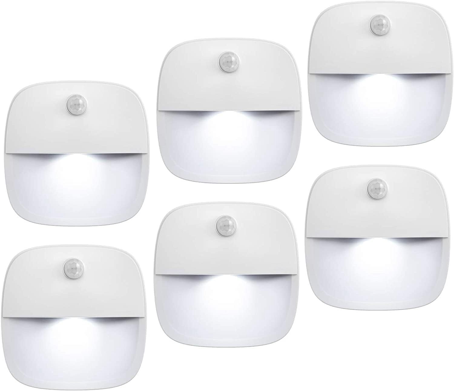 Upgraded Motion Sensor Light, 6 Pack Battery-Powered LED Night White