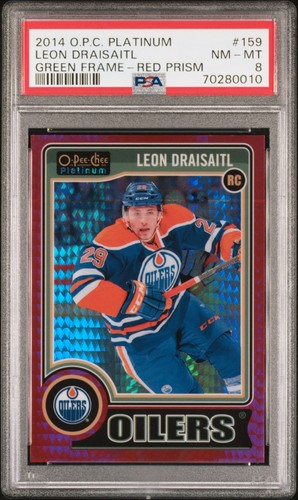 Leon Draisaitl 14-15 UD O-Pee-Chee Platinum Rookie RC Green Red Prism /135 PSA 8