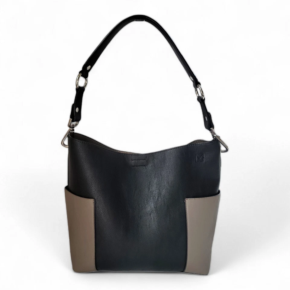 Calvin Klein Black & Taupe Color-Block Bucket Tote Bag, Wristlet & Dust Bag - Image 2 of 4