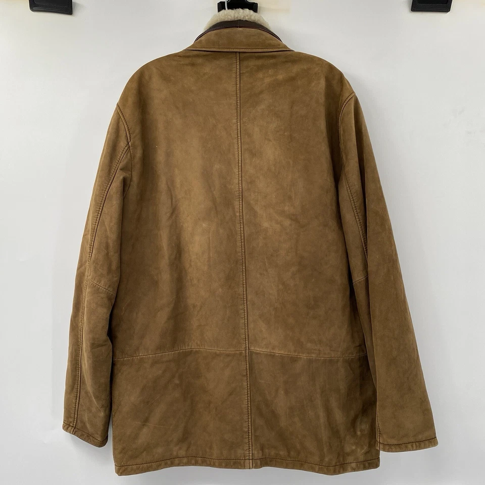 Chaqueta Abrigo Peter Millar Para Hombre M Cuero Cordero Marrón Cremallera Cuello Piel de Oveja Foto 2 de 4