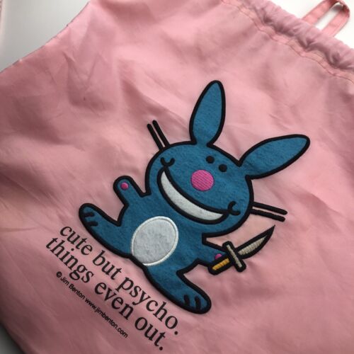 Y2k Jim Benson A Happy Bunny Rucksack mit Kordelzug pink 14 x 12 Zoll süß aber psycho - Bild 16 von 16