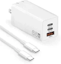 NEW 65W 20V GaN 3-Port USB-C Wall Charger For iPhone Samsung with USB-C Cable