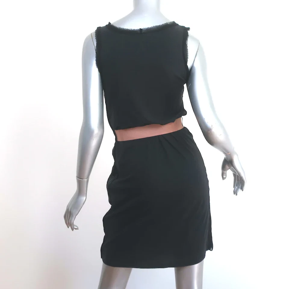 Vestido Cinturón Lanvin Lazo Negro Chifón-Superposición Jersey Talla Pequeña Funda Sin Mangas Foto 4 de 4