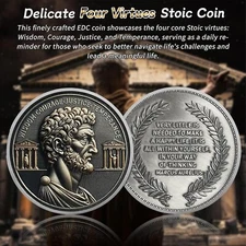 Four Virtues Stoic Coin  EDC Roman Cardinal Virtues Challenge Coin Stoicism Gift