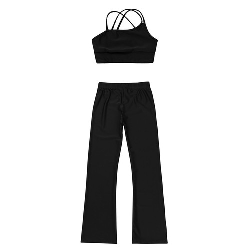 Kids Girls Crop Top Straps Outfit Back Open Set Vest Sportwear Trousers Pant - Picture 15 of 49