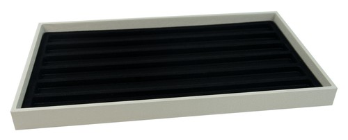 Grey Leatherette Jewellery Display Tray With Choice Of Black Compartment Insert - Picture 2 of 31