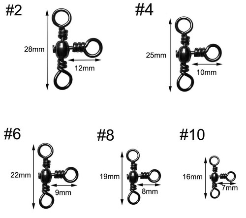 100Pcs #2-#10 Three Way Cross-Line Barrel Swivels 3 way Fishing Swivel Connector - Picture 2 of 10