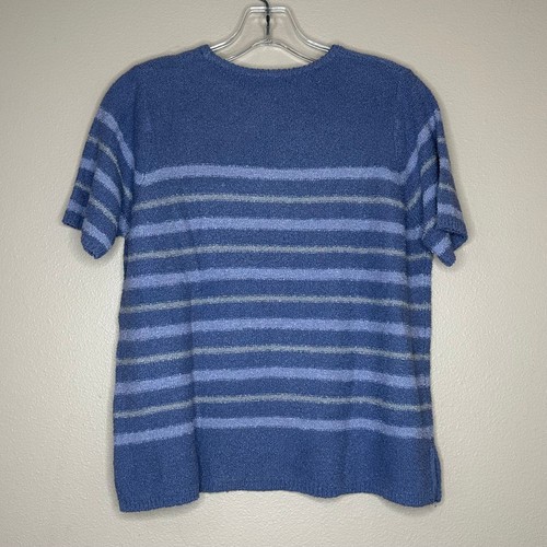 Moda Seta NWT Luxury Silk Blend Striped Short Sleeve Sweater Blue Petite P/S - Picture 2 of 6