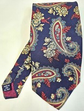 Vintage Sutter & Grant Paisley Floral Silk Tie Navy Red Yellow USA-Made