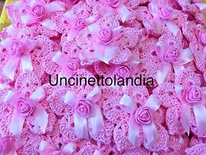 Fiore Portaconfetti Rosa X Bomboniera Uncinetto Segnaposto Nascita Nozze Ebay